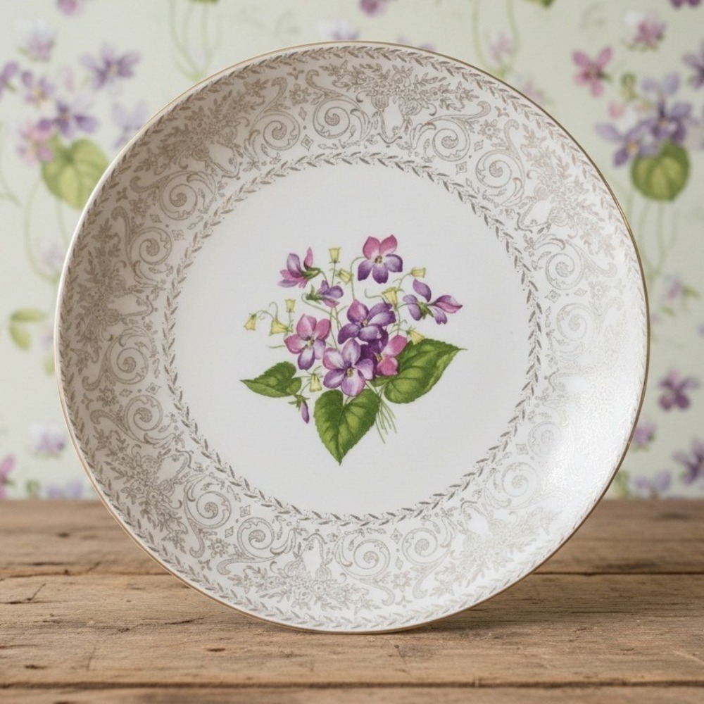 Cunningham & Pickett "Spring Violet" Decorative Plate, Vtg Hand-Decorated China